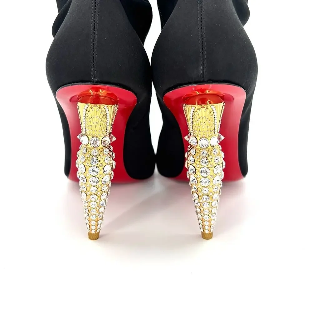NEW Christian Louboutin Lipstrass Botta Alta Crystal Embellished OTK Boots 37.5